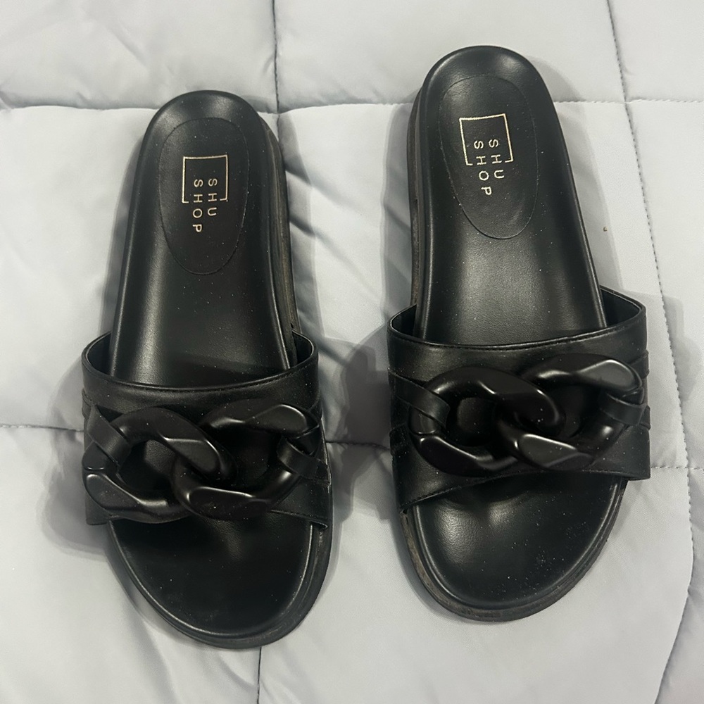 ShuShop Black Chain Slide Sandals